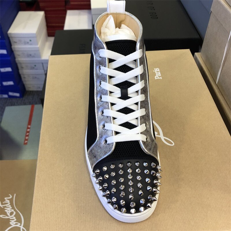 christianlouboutin2020秋冬男士铆钉红底鞋高帮系带时尚休闲鞋
