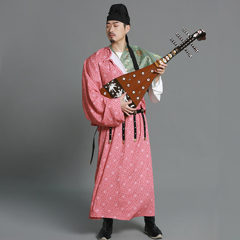 砚滨唐制大放量圆领绣球印花汉服仿妆花唐半臂民族服装