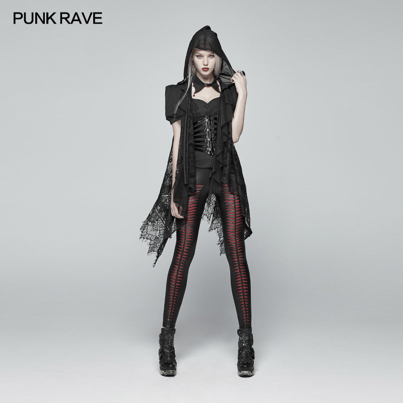 punkravepr朋克状态女装哥特日常蕾丝纱衣马夹