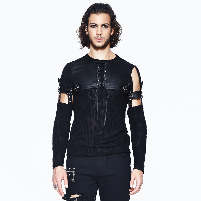 devilfashion恶魔时尚男装摇滚朋克可拆卸袖子rock上衣t恤