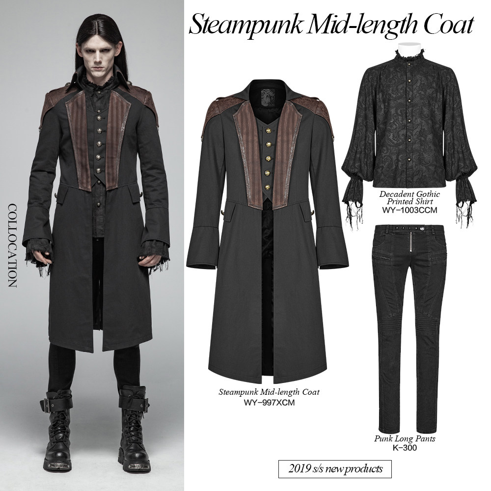 朋克punkrave状态男装蒸汽中长外套steampunk摇滚风衣