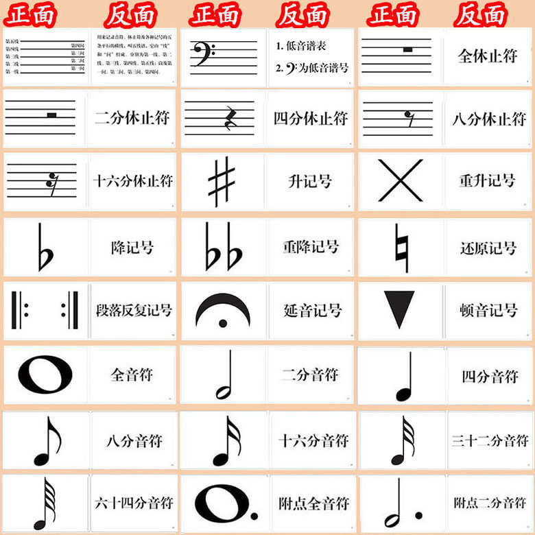 大提琴司单钢琴长号松管簧巴贝斯低音卡片识谱玩具挂图