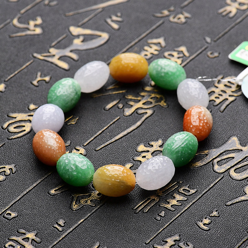 缅甸玉手四色福禄寿天然手链四彩翡翠正品老坑手链