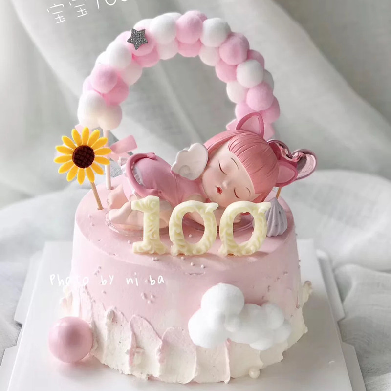 周岁满月百日生日蛋糕睡款坐款爱莎凯勒翅膀小女孩节日装扮用品