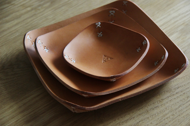 禧绿皮货手工手工制制造植鞣牛皮碗桌面书架收纳装饰碗