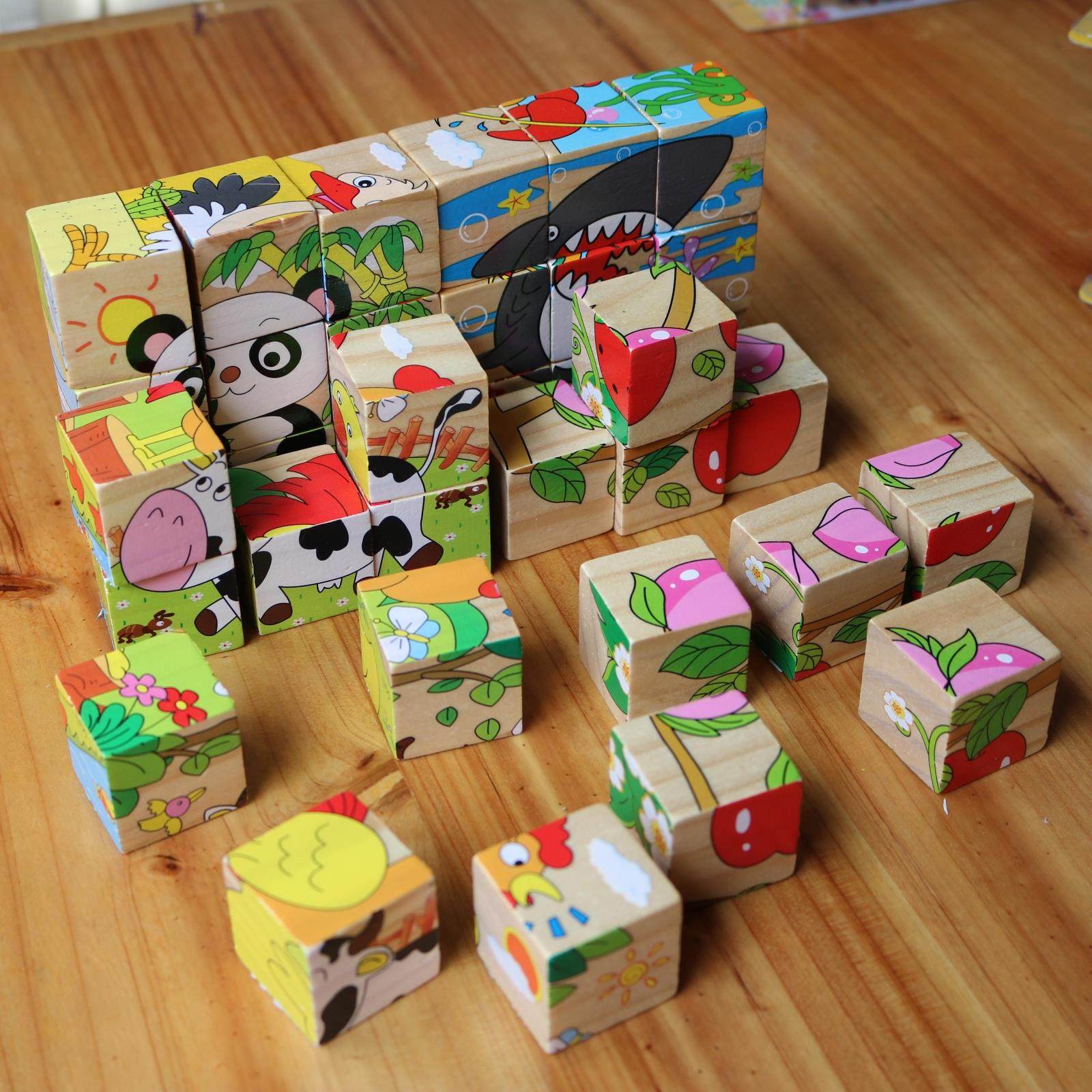 拼图3d立体木质六面积木木制幼儿宝宝36周岁拼图
