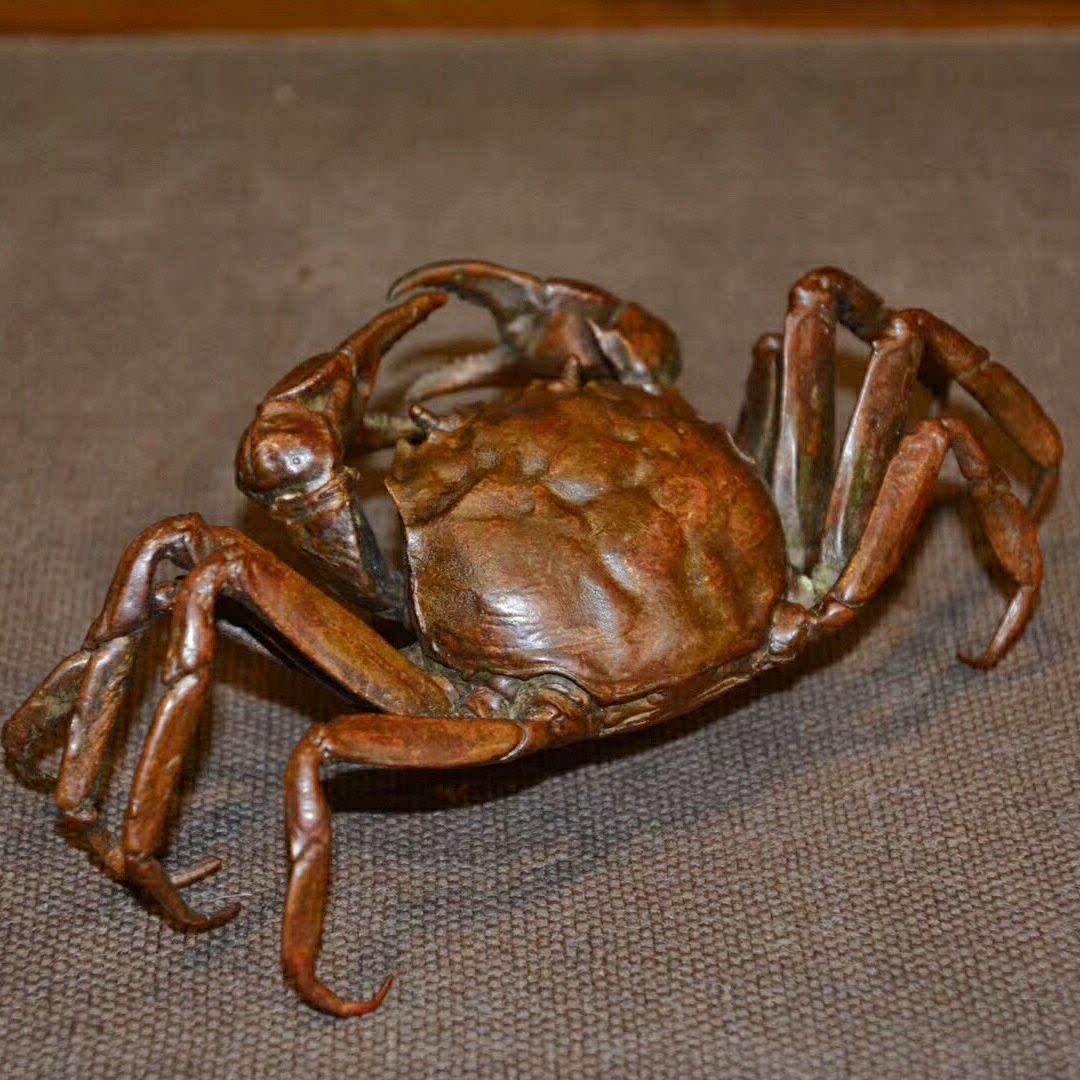 实心纯铜仿真大号螃蟹大闸蟹摆件古玩铜件铜小件摆件
