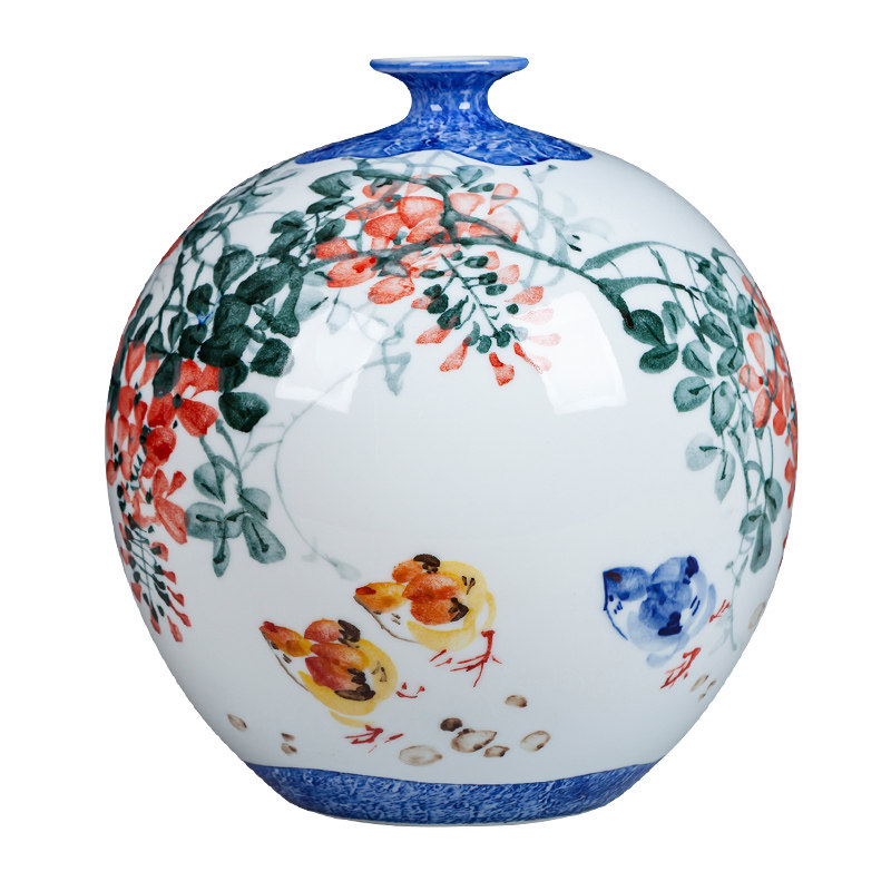 摆件景德镇陶瓷器手绘石榴瓶插花瓶中式家居客厅花瓶