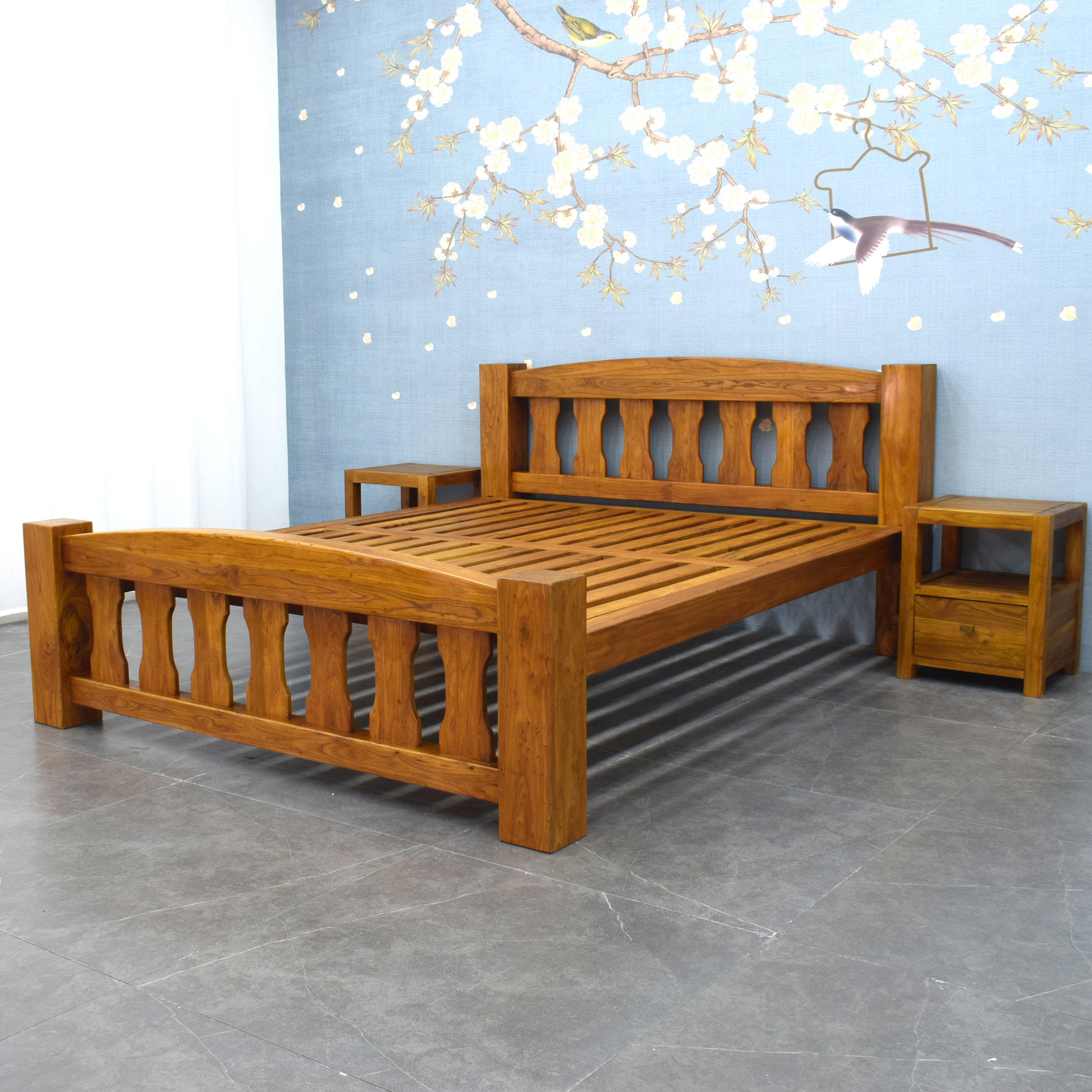 北方榆木双人床实木免漆1815现代新中式榫卯家具实木床