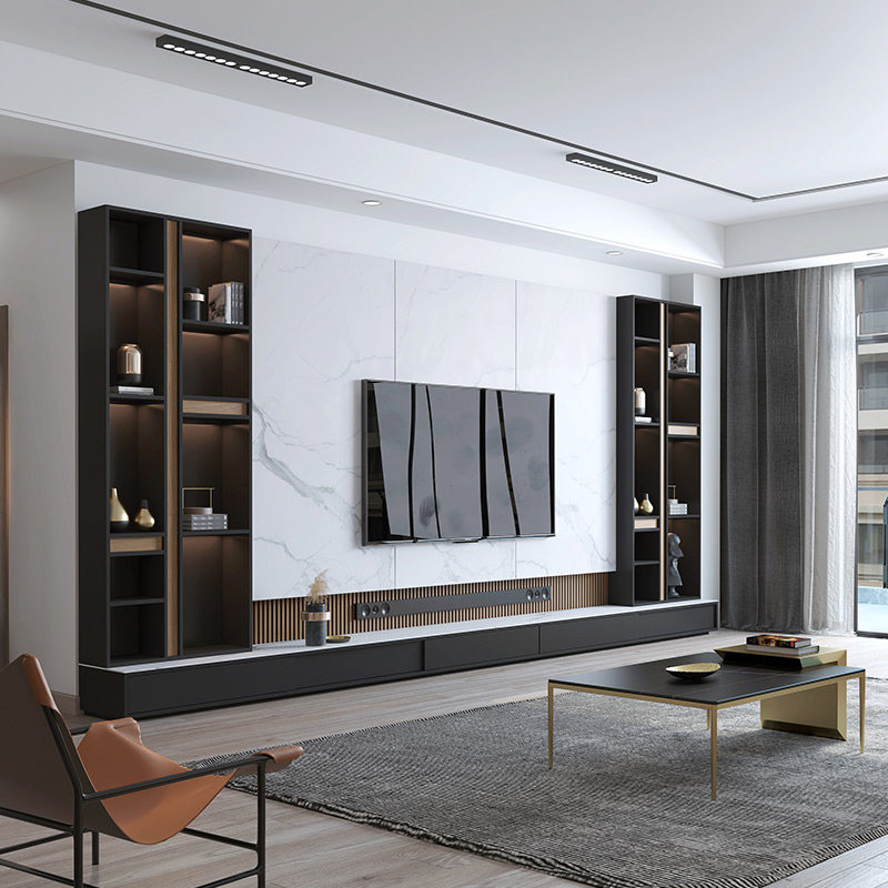 极简岩板电视柜背景墙一体组合墙柜现代简约挂墙悬空电视柜
