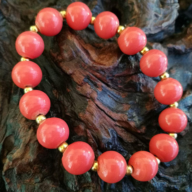 赏心乐饰包老清代孩儿面木红琉璃手串多宝缠丝手链