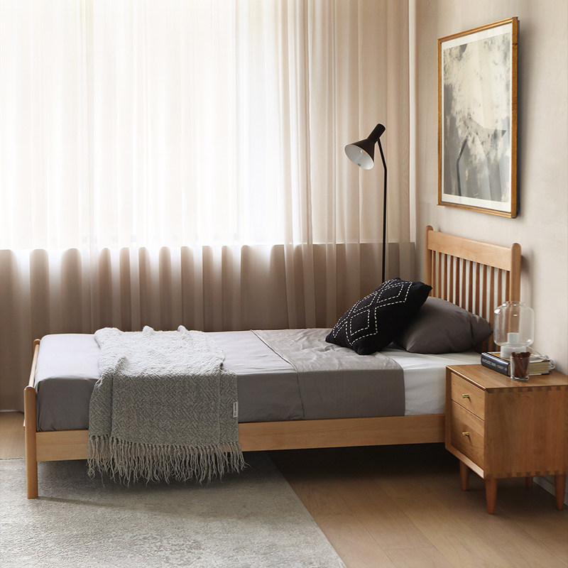北欧表情guan夏克温莎实木单人床简约日式原木实木床