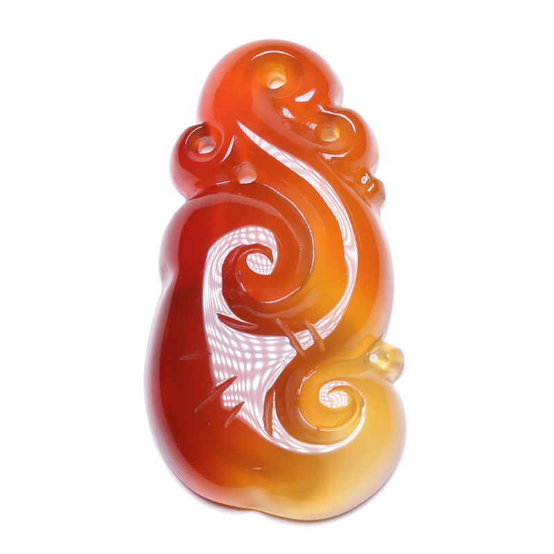 天然玛瑙玉髓吉祥如意吊坠男女女款灵芝复古项链项坠