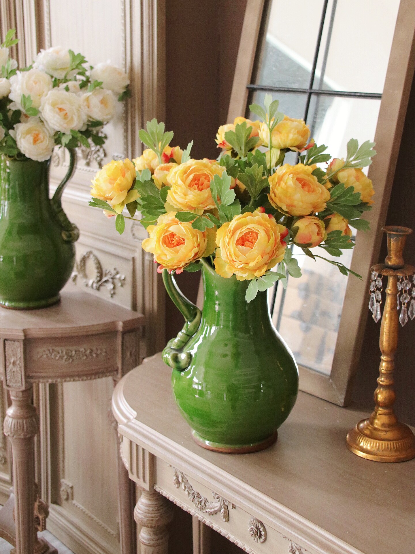 洋坊祖母绿瓷器陶瓷花瓶美式插花客厅餐桌弧形花瓶