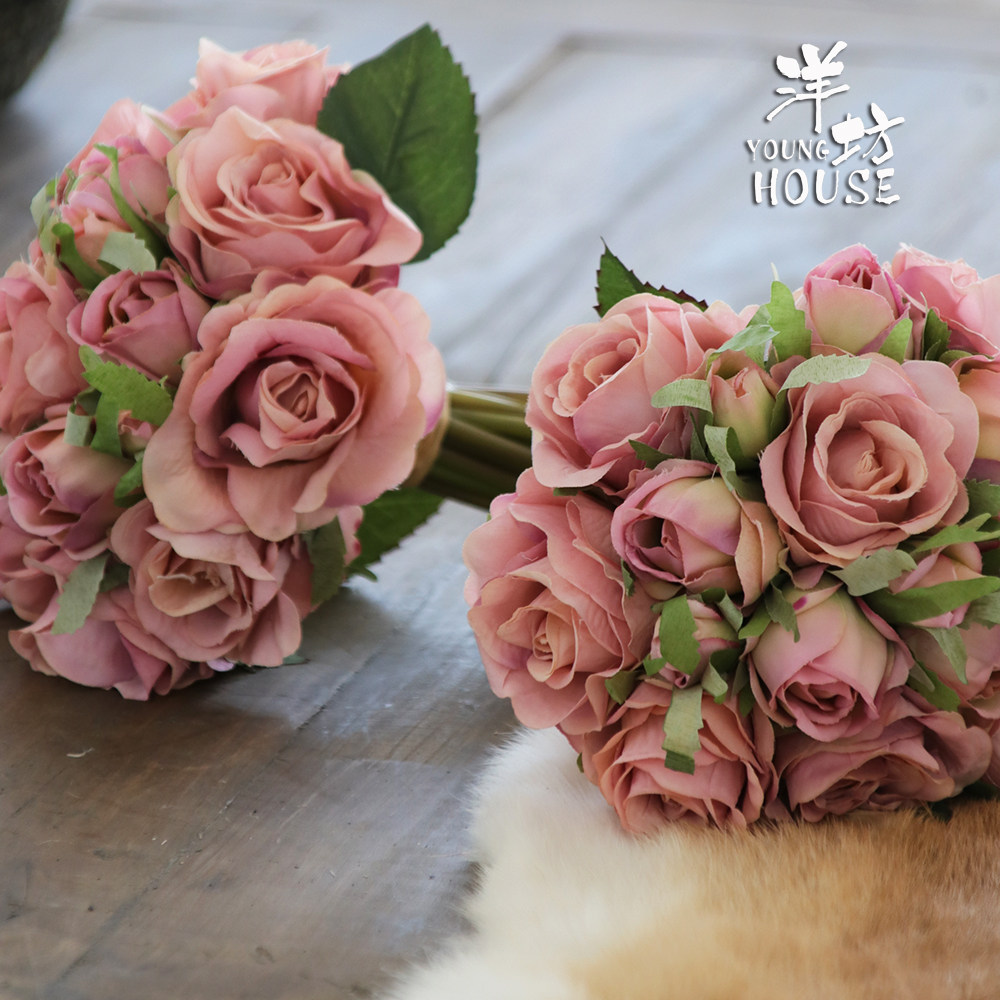 高仿真月季摄影儿童客厅套装花艺桌花餐厅手捧仿真花