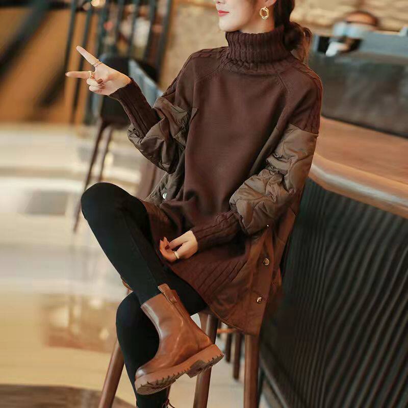 欧洲站咖色高领毛衣女冬加厚宽松外穿欧货洋气毛衣