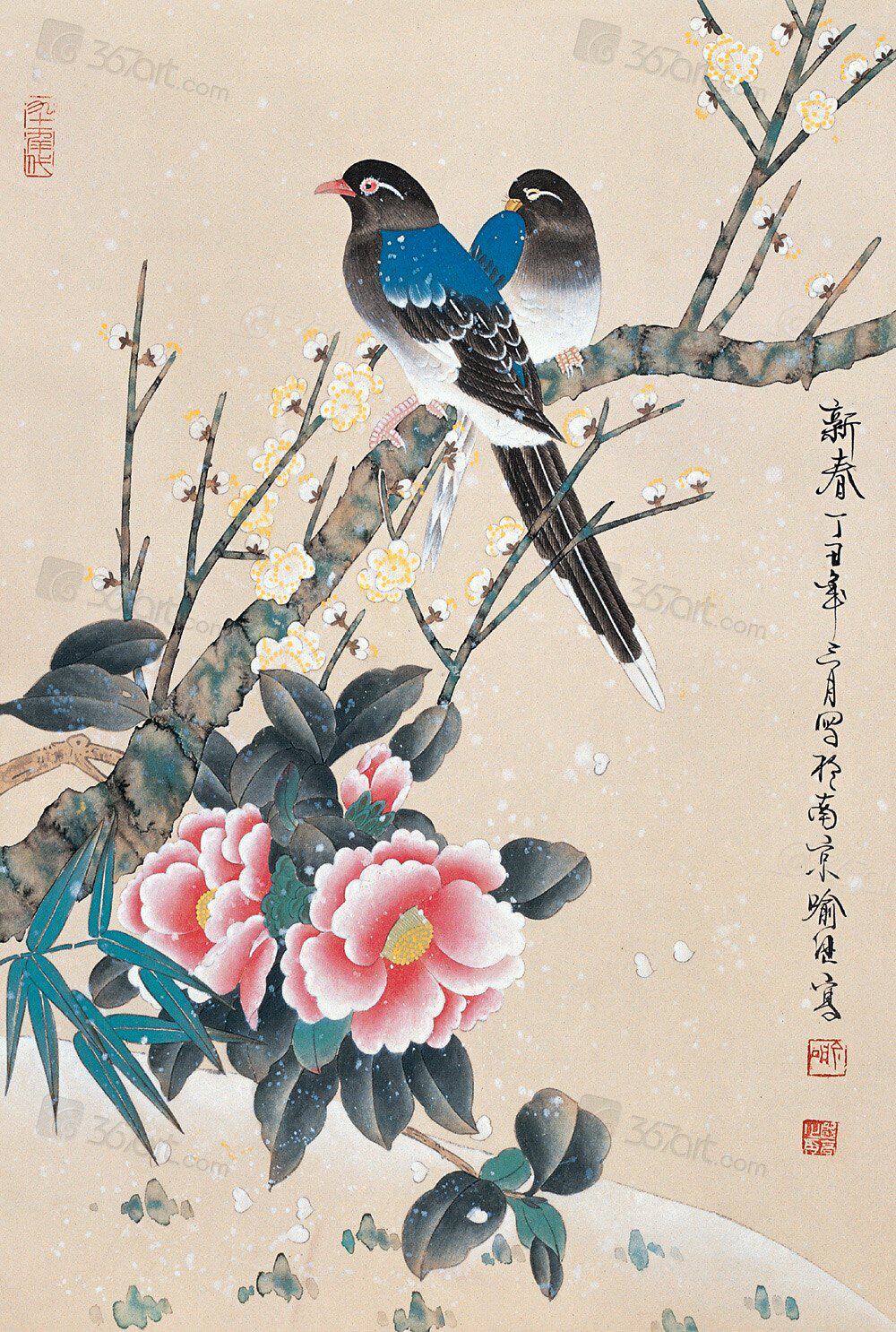 山茶苏绣diy套件山茶花花鸟30cm40cm50cm江浙沪苏绣