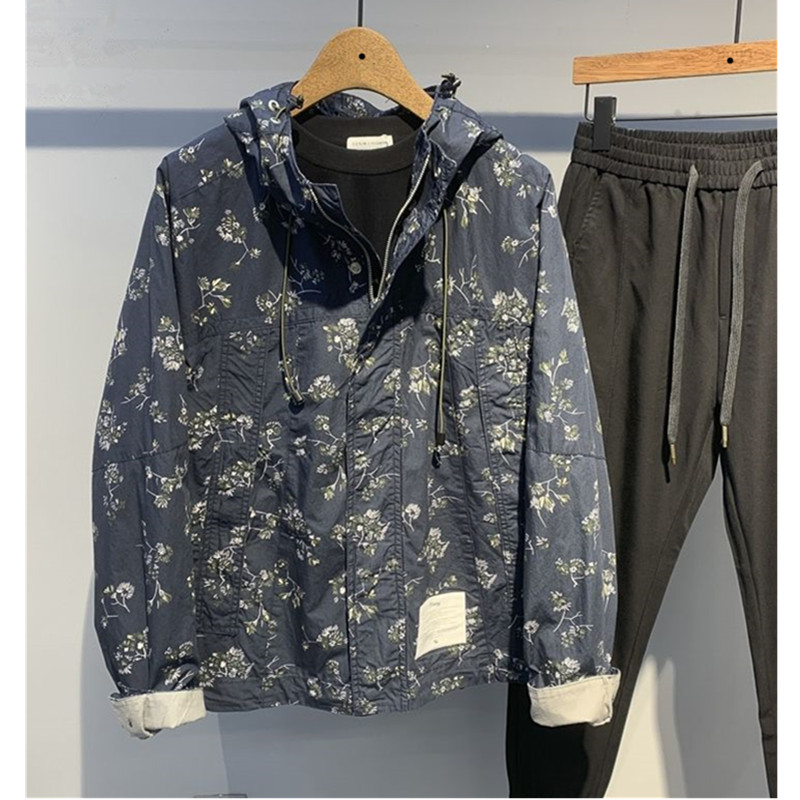 外套男潮流帅气宽松时尚百搭印花男士连帽秋季休闲舒适个性夹克潮