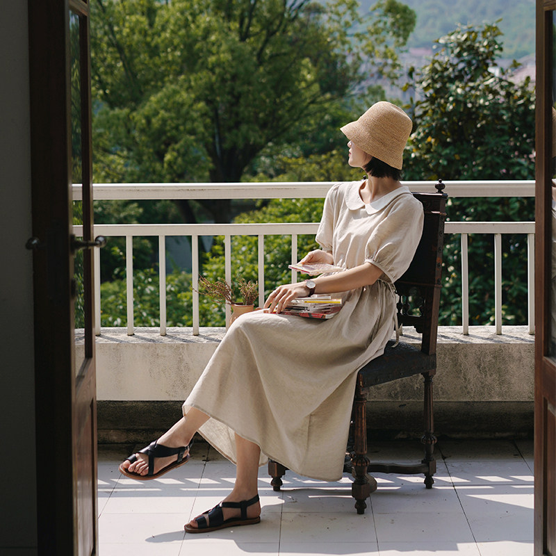 淘宝优惠券 女装 叙旧长款棉麻连衣裙法式复古长裙女夏 桑菲尔德庄园