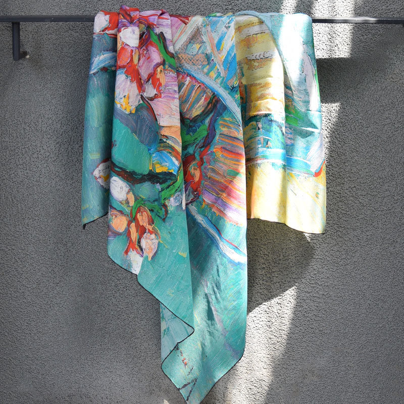 梵高莫奈油画系列姆米砂洗斜纹真丝方巾送礼围巾