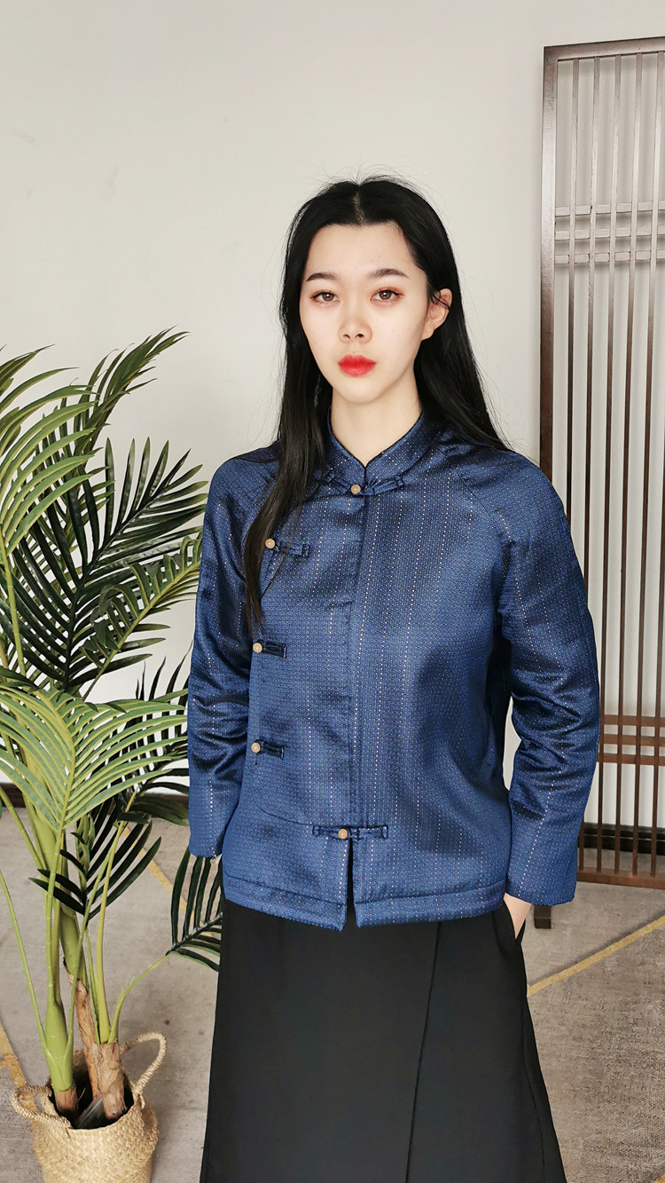 重磅织锦缎毛呢夹层中式盘扣外套棉袄秋冬新款短外套