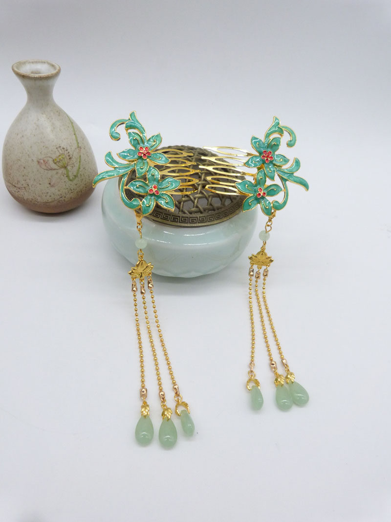 合金古风滴油仿烧琉璃水滴步摇流苏耳环