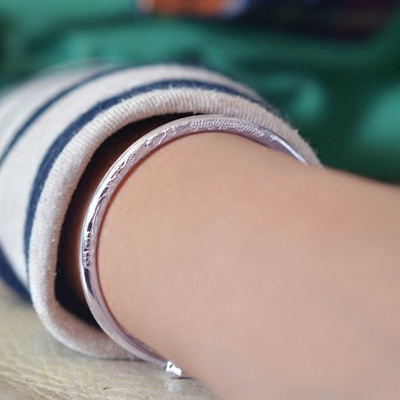 宝宝龙凤呈祥纯银精致光面小孩脚镯经典雕刻婴儿银饰品手镯