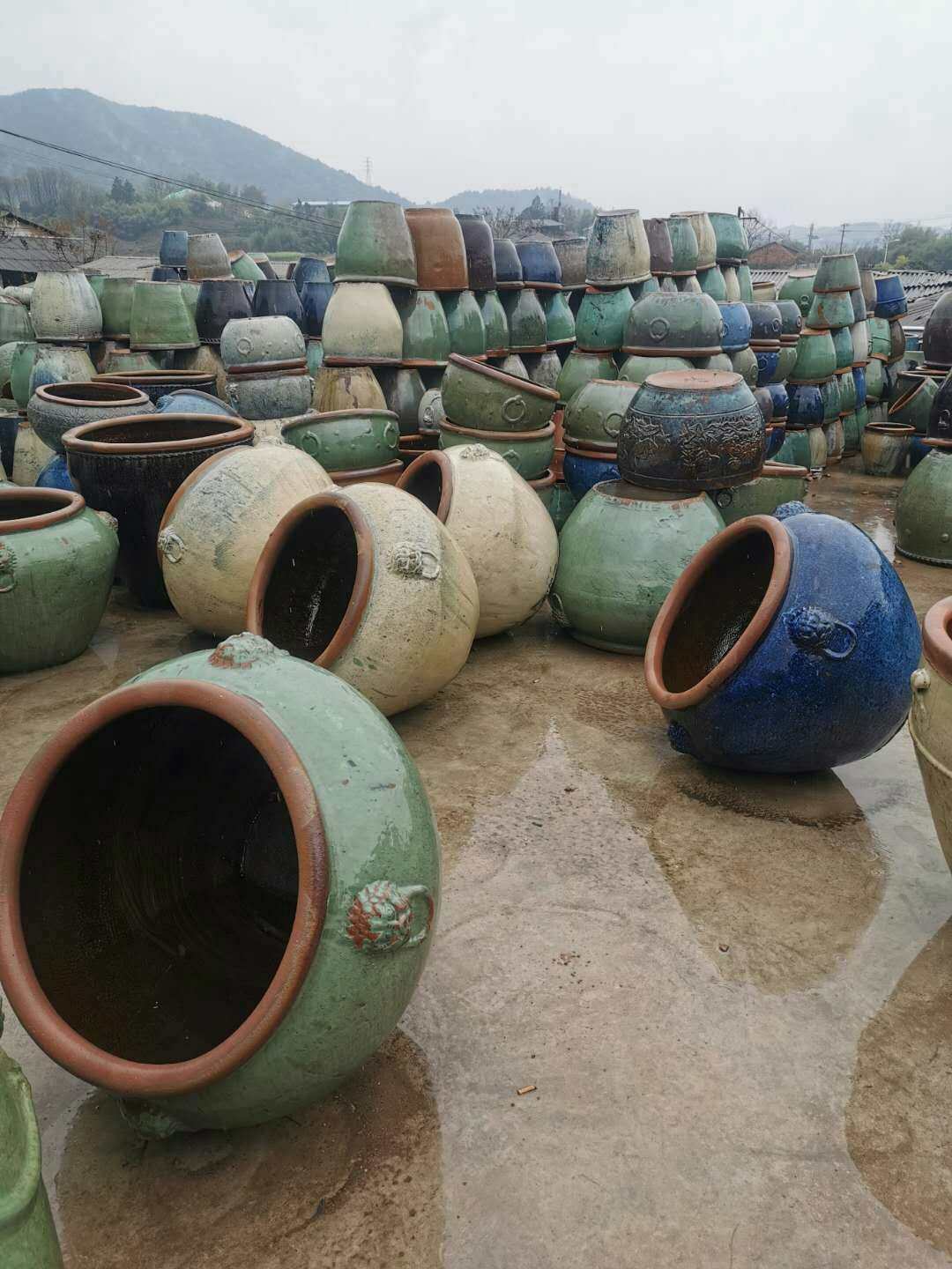 老款狮头园林景观做旧花盆水缸花钵陶盆陶缸色釉粗花盆