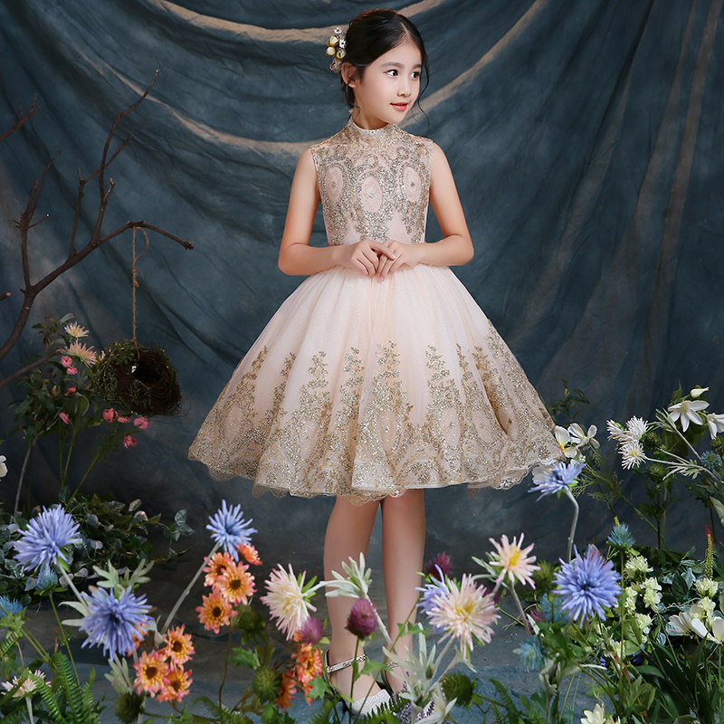 中大童女女童晚礼服公主儿童钢琴演出服小女孩模特儿童礼服