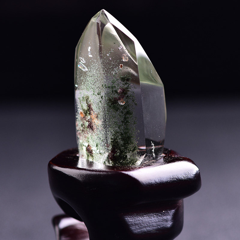 摆件天然水晶绿幽灵金字塔标本柱子原矿家居风水财运摆件