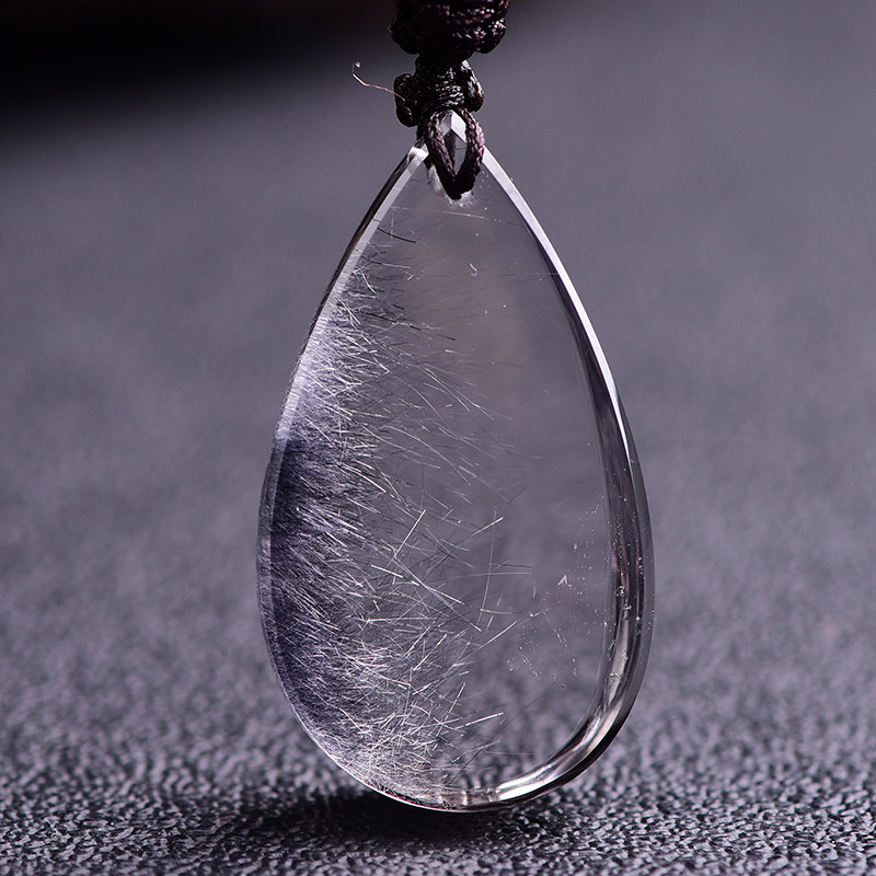 吊坠天然黑发黑水水晶细密项链滴水无事平安无事项坠