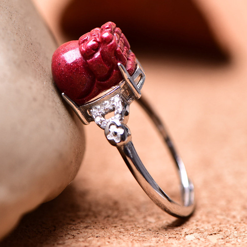 戒指朱砂紫金貔貅皮丘转运男士女款辟邪开运戒指