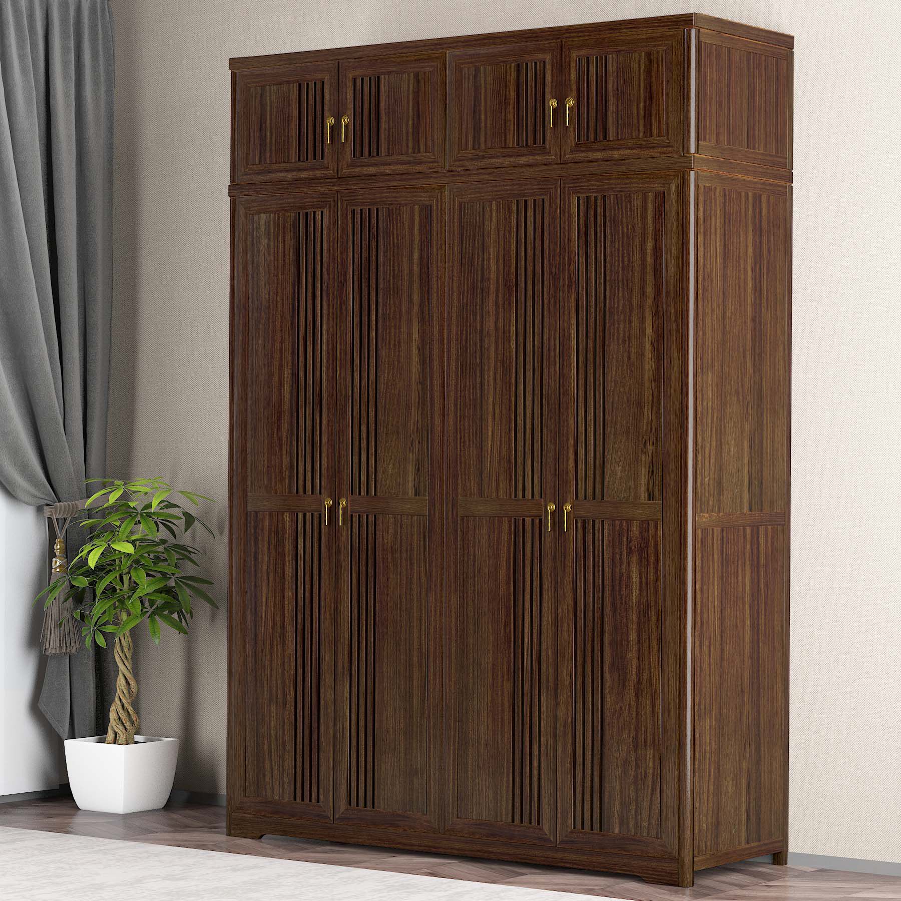 华日家居新中式四门衣柜实木大衣柜收纳储物柜卧室实木家具x01