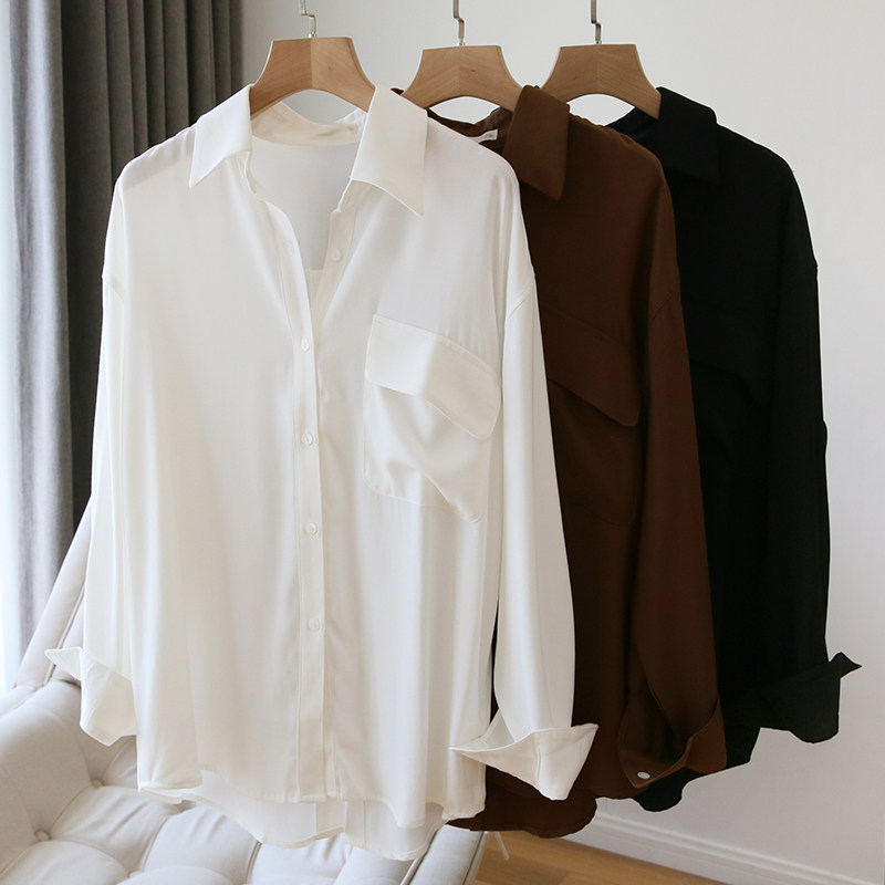 天丝棉衬衫女长袖宽松韩版薄款