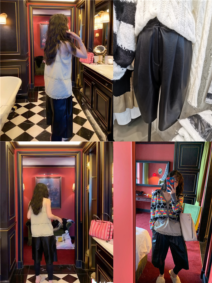 BORAKOO韩国东大门代秋款 好洋气的百搭哑光直筒短裤休闲裤皮裤