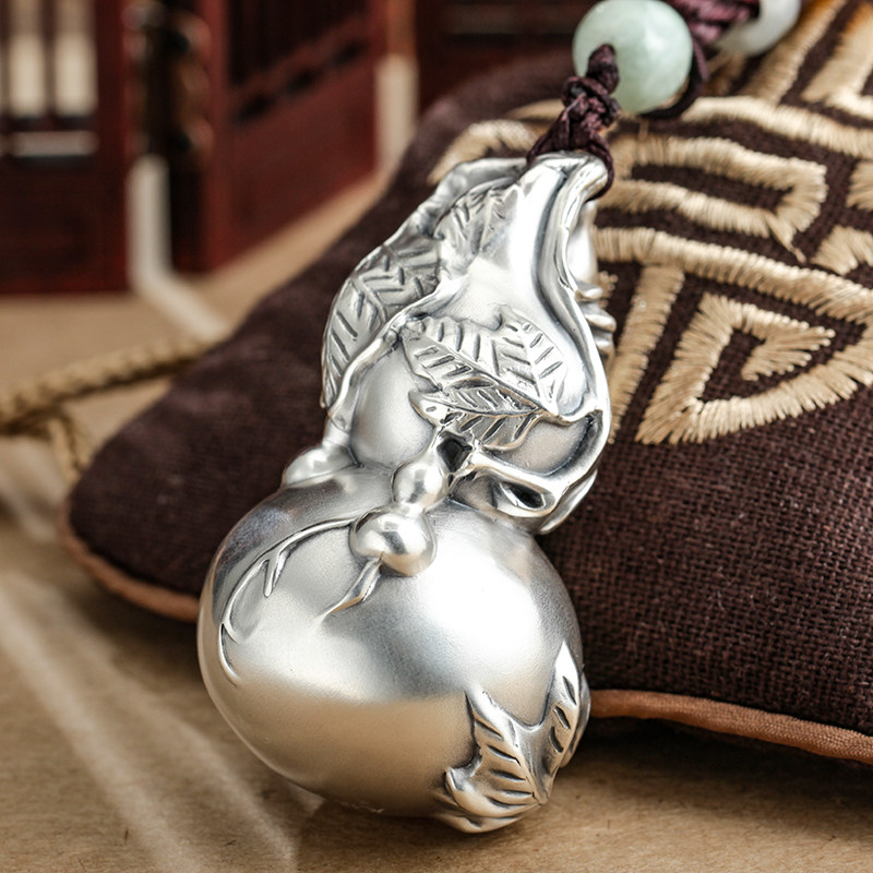 久溪银楼足银s999随身文玩葫芦纯银手把件男老人摆件