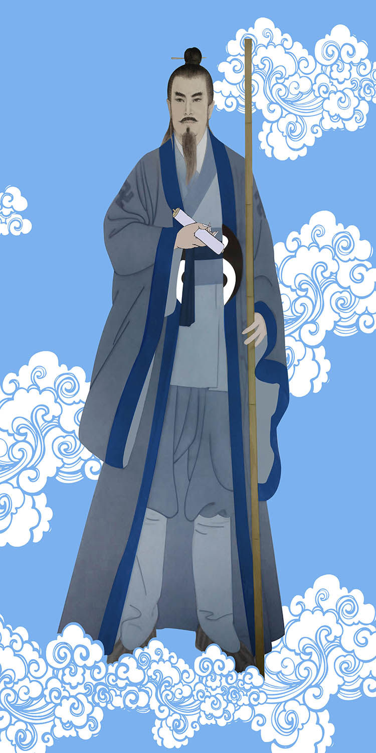 风水祖师八卦杨筠松 杨救贫杨公画像丝绸卷轴挂画客厅办公室装饰