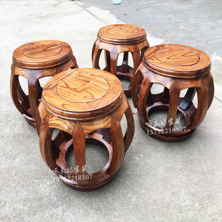 明清仿古实木木鼓凳圆凳坐凳换鞋凳中式古凳矮凳