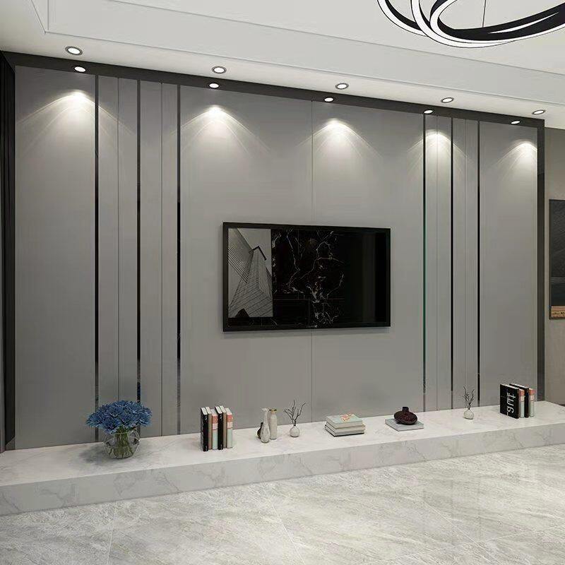 轻奢新中式中式电视背景镶嵌金属护墙板硬包卧室背景墙软包