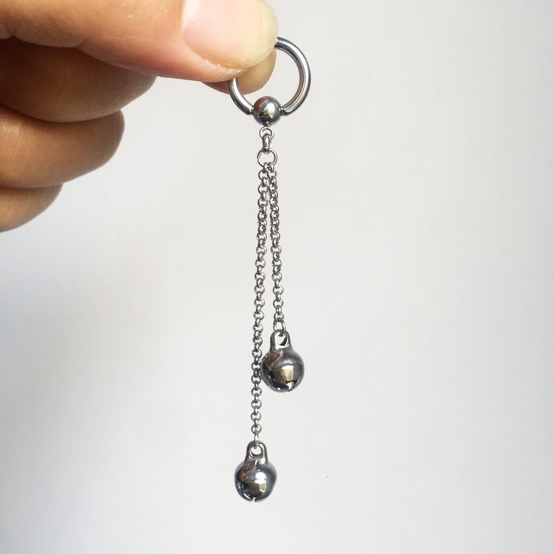 穿刺饰品长链双铃铛男乳环整体钛钢横穿穿孔女阴环其它首饰