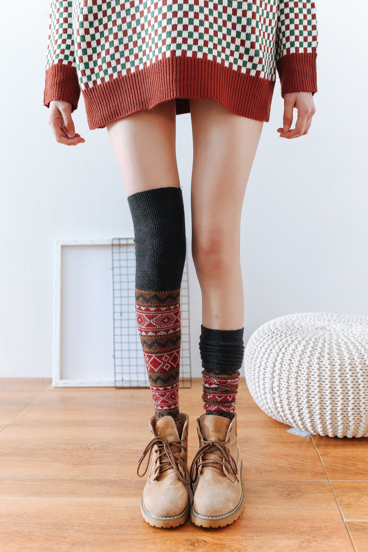 羊毛筒袜秋冬季长袜半截加厚袜套高筒袜护膝过膝长筒袜