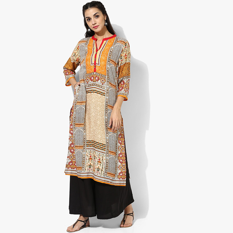 2019新款民族风中长优雅印花印度女装7分袖显上衣