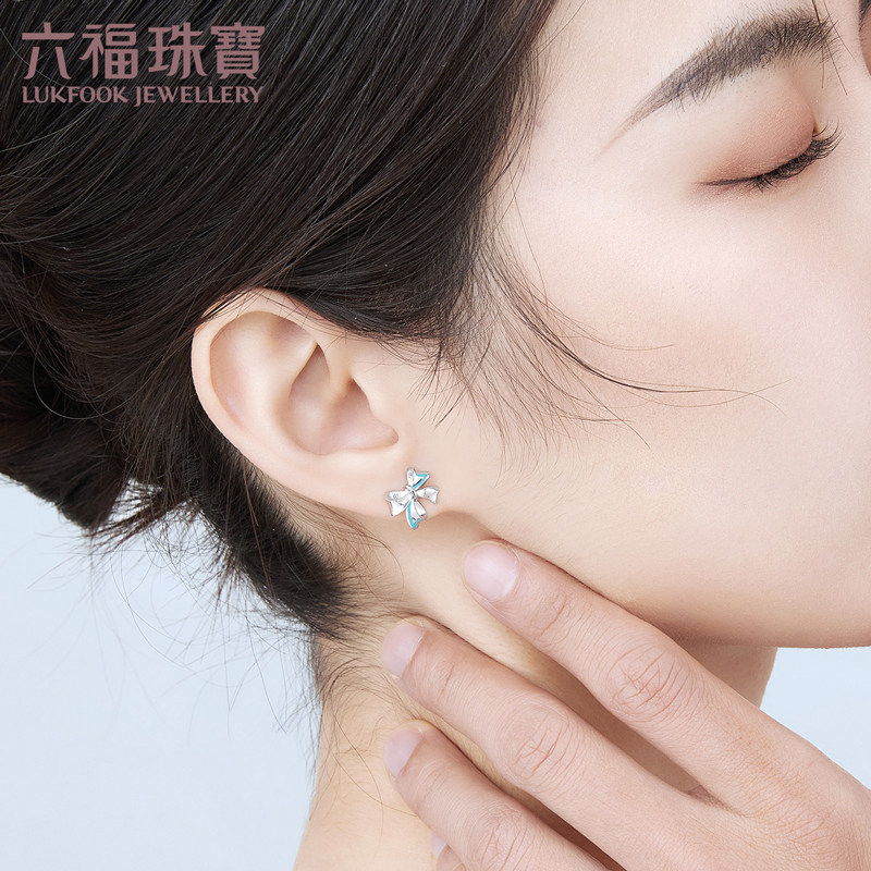 六福珠宝心意耳钉娉婷pt950铂金耳环女款白金耳饰耳饰