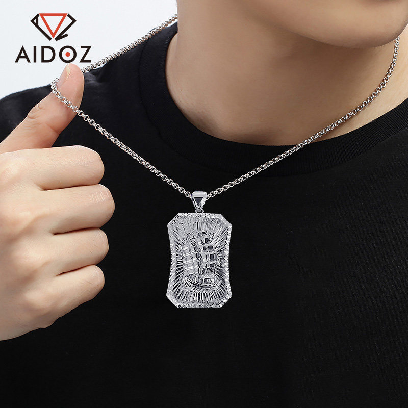 铂金pt950男款吊坠白金金时尚项链一帆风顺方牌挂坠颈饰