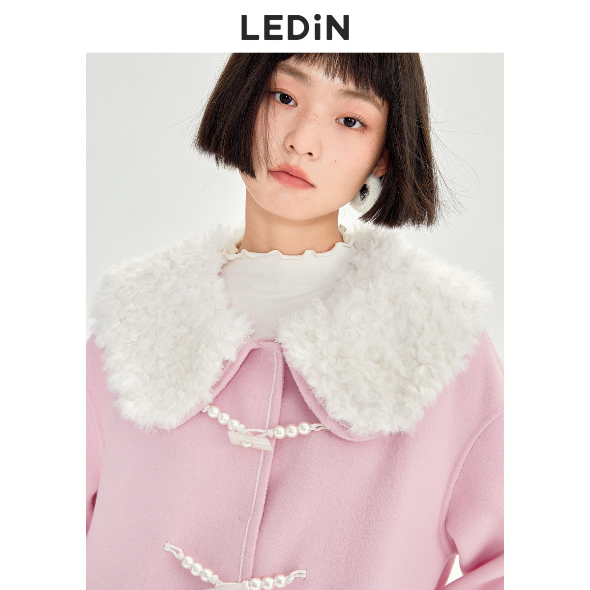 乐町甜美翻领大衣2022秋冬新款双面羊毛少女毛呢外套