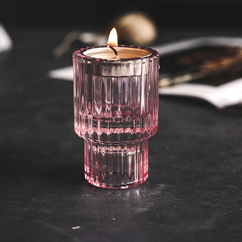 粉色玻璃烛台西餐蜡台多用玻璃欧美风格个性烛台 - 妮妮玻璃