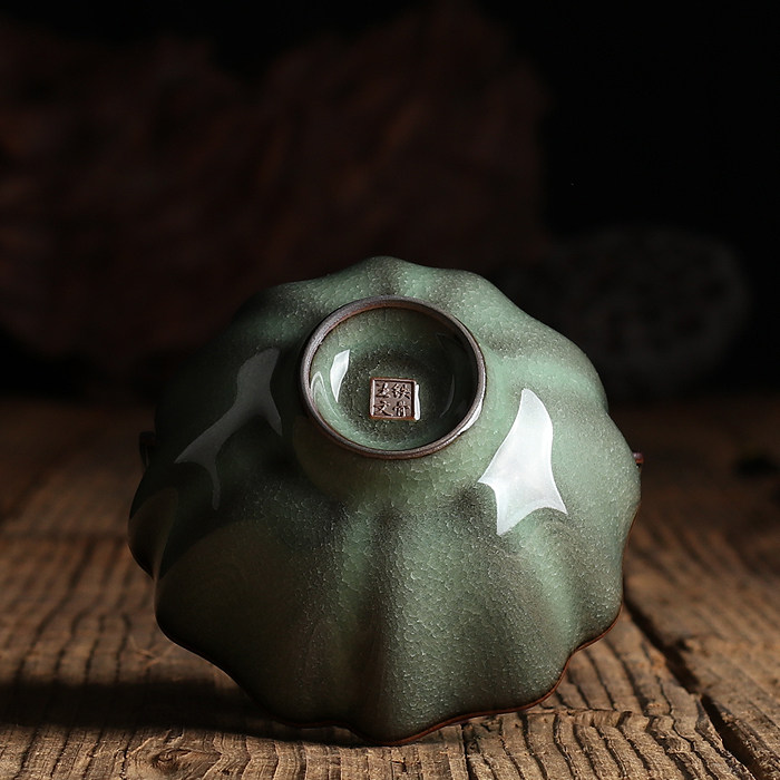 龙泉青瓷王文手工鱼籽纹单杯主人杯百圾碎品茗杯功夫茶具陶瓷冰裂