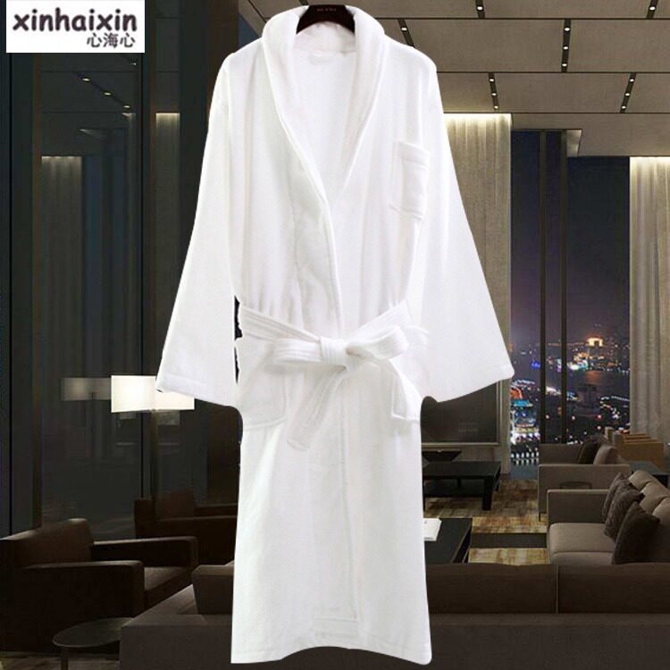 青果领纯棉浴袍浴衣毛巾料1200克五星级酒店白色浴袍厂家特价