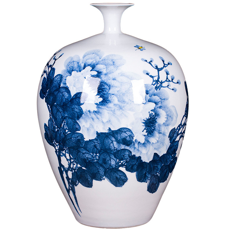 景德镇陶瓷器手绘青花牡丹牡丹花花瓶现代简约装饰摆件花瓶
