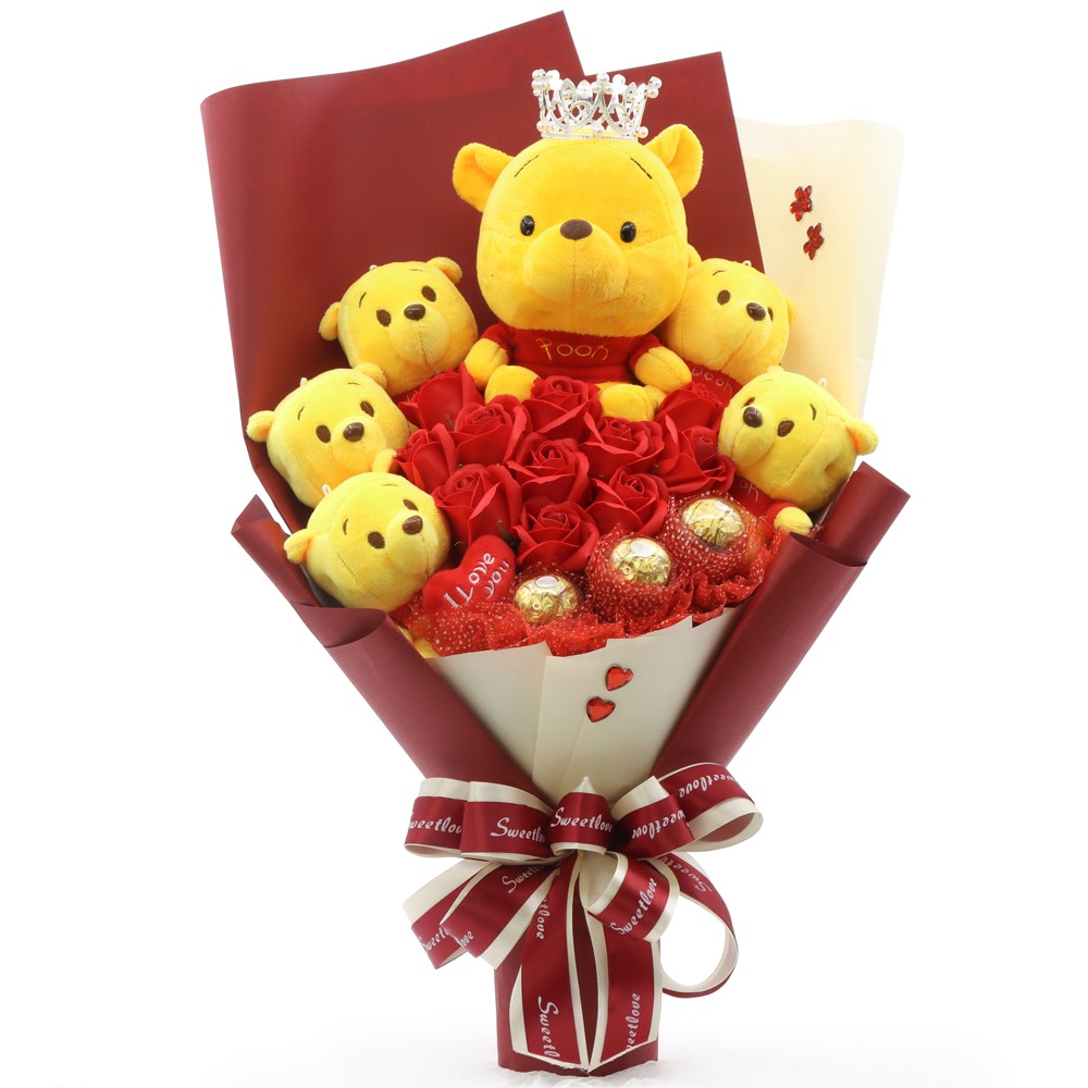 卡通公仔花束博士熊毕业照小熊毛绒玩偶娃娃送女朋友老婆生日礼品